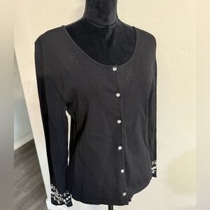 Colleen Lopez Black Top with Pearl Accents. Size Large